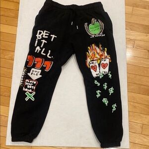 AFTER SCHOOL SPECIAL Black Graphics in neon Kids/Adults Joggers Size Small